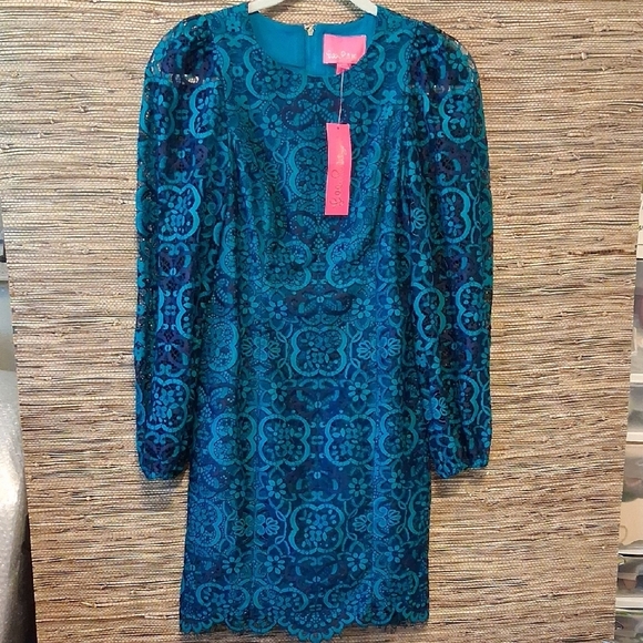 πβ¨ NWT Lilly Pulitzer Georgie Dress β Valencia Teal π Size 00 - Picture 2 of 12